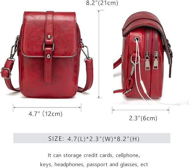 myfriday Vintage Crossbody Phone Bag for Women, Small PU Leather Shoulder Purse and Handbag with Tassel&Rivet Decoration