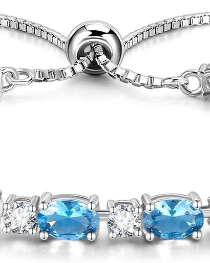 FANCIME Birthstone Tennis Bracelets Sterling Silver Bolo Tennis Bracelets Charm Fine Jewelry Birthday Gifts for Women Mom Wife Her