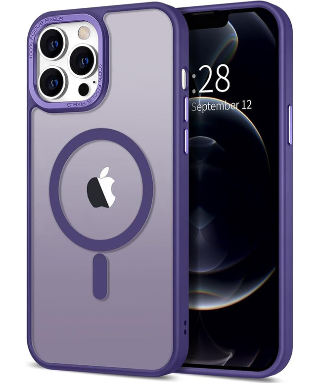 Hython Case for iPhone 12 Pro Max Case Magnetic Translucent Matte Phone Cases 6.7" [Compatible with MagSafe] Thin Slim Fit Shockproof Bumper Hard Protective Cover for Women Men Girls, Deep Purple