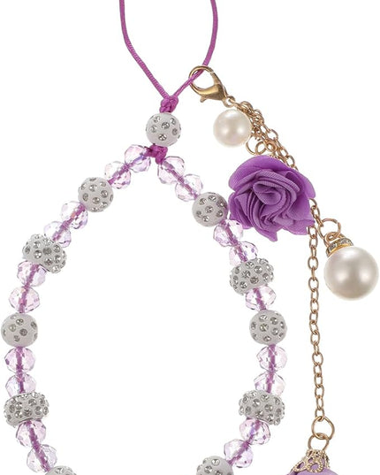 Mobile Phone Straps Crystal Hand Wrist Lanyard Cute Phone Charm Car Key Purse Pendant Lanyard Wrist Strap Badge Holder Cell Name Tag Purple Bead Unique