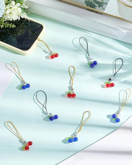 CRASPIRE 40Pcs Glass Cherry Cell Phone Charm Red Blue Fruit Ornaments Acrylic Mobile Straps Keychain Car Key Hanging Wallet Pendants Decor Accessories Gift Women Decoration