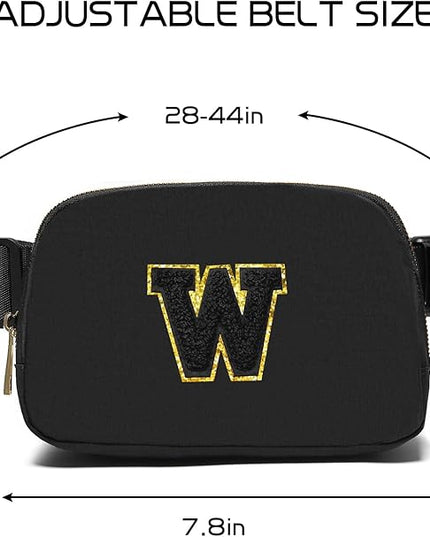 Gitus Belt Bag Fanny Pack Crossbody Bags with Initial Letter Patch Gifts for Wife Older Women Mother Coworker Bridesmaid Anniversary Travel Gifts Beach Gifts (Black-W)