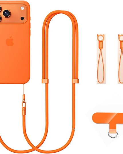 Phone Lanyard Phone Strap Crossbody Compatible with iPhone 17/Air/Pro/Max All Phone Cases with 2 Charms Dual Holes TPU Tab 360° Hook Adjustable Hands-Free Shoulder Neck Camera Strap Anti Theft Orange
