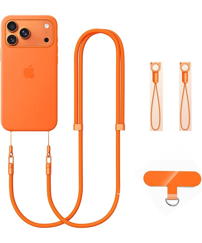 Phone Lanyard Phone Strap Crossbody Compatible with iPhone 17/Air/Pro/Max All Phone Cases with 2 Charms Dual Holes TPU Tab 360° Hook Adjustable Hands-Free Shoulder Neck Camera Strap Anti Theft Orange