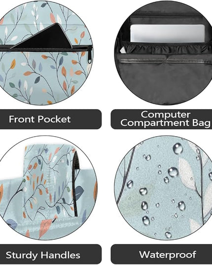 Large Backpack with 15.6 Inch Laptop Compartment, Leaves Vines Blue Adult Backpack for Work, Travel & School College Boys Girls