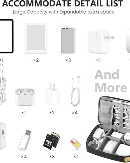 Travelkin Large Cord Organizer Travel, Electronic Organizer Travel Case, Expandable Cable Organizer Bag For Cords, Chargers Phone, Usbs, Tablet (Up to 10"), SD Card (Black)