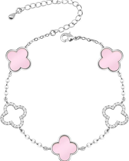Clover Bracelet for Women 18k Gold Plated Silver Lucky Four Leaf Link Chain Bracelets Charm Trendy Jewelry Gifts for Women