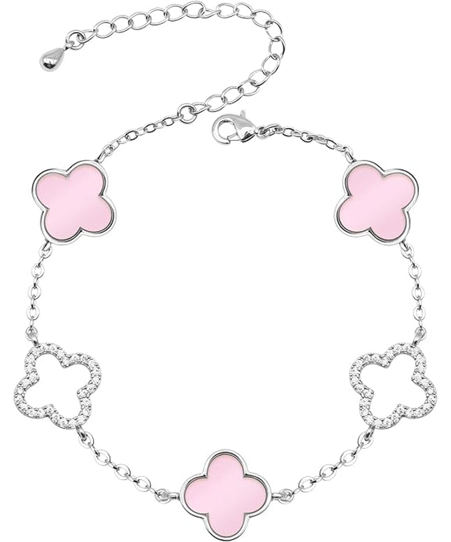 Clover Bracelet for Women 18k Gold Plated Silver Lucky Four Leaf Link Chain Bracelets Charm Trendy Jewelry Gifts for Women