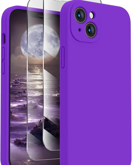 FireNova Designed for iPhone 14 Case, Silicone Upgraded [Camera Protection] Phone Case with [2 Screen Protectors], Soft Anti-Scratch Microfiber Lining Inside, 6.1 inch, Neon Purple