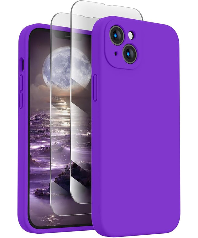 FireNova Designed for iPhone 14 Case, Silicone Upgraded [Camera Protection] Phone Case with [2 Screen Protectors], Soft Anti-Scratch Microfiber Lining Inside, 6.1 inch, Neon Purple