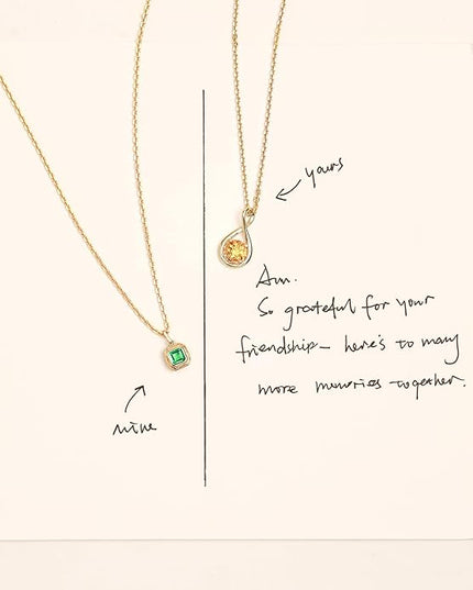 FANCIME 14K Solid Gold Birthstone Pendant with Sterling Silver Chain Infinity Gemstone Necklace Fine Jewelry Anniversary Birthday Christmas Gifts for Women Wife Her