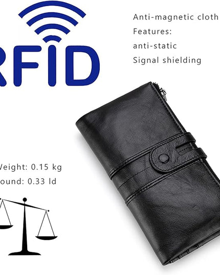 myfriday Women's RFID Blocking Genuine Leather Wallet, Bifold Long Clutch Wallet Money Clips Ladies Card Holder Purse