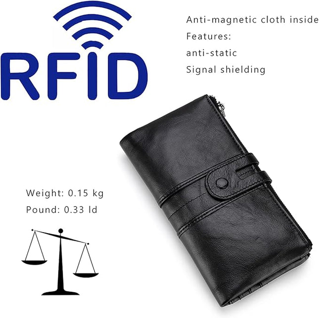 myfriday Women's RFID Blocking Genuine Leather Wallet, Bifold Long Clutch Wallet Money Clips Ladies Card Holder Purse