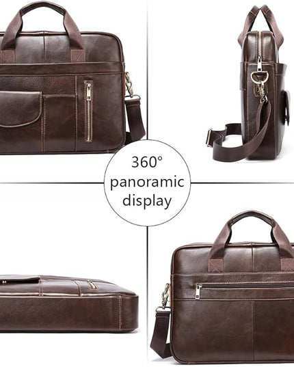 Genuine Leather Business Briefcase Laptop Handbag, Crossbody, Premium Quality, Spacious Design, Versatile Carrying Options