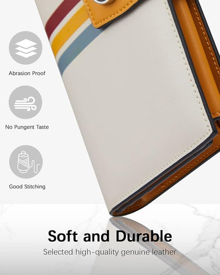 BOSTANTEN Womens Wallet Genuine Leather Wallets Large Capacity Cash Cluth Purses with Zipper Pocket Beige Yellow