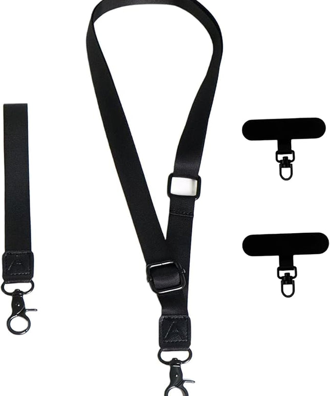 Adjustable Lanyard for Phone, Camera, Name Tags, ID card, Keychain and Wristlet Straps with 2 phone pads(Black)