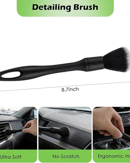 7PCS Windshield Cleaner Tool, Car Windshield Cleaner Tool+Side Mirror Squeegee +3 Microfiber Pads+100ml Spray Bottle+1 Detailing Brush,12-19inches Extendable Handle,180° Rotation