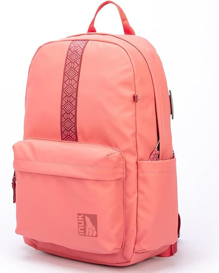 INUK Geometric Stripe Laptop Backpack, 13 Inch Water Resistant Backpack for College & Work, Recycled Travel Daypack Made from 24 Plastic Bottles, with Hidden Pocket & Luggage Strap, Deep Magenta