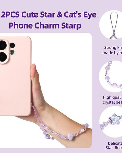 Cute Sparkling Star & Cat's Eye Phone Lanyard, Beaded Crystal Charm Strap for Phone Keys Purse - Gift for Women