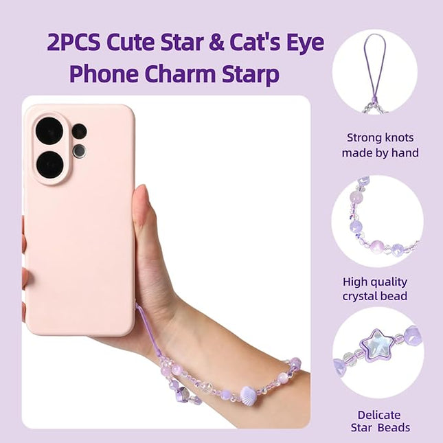 Cute Sparkling Star & Cat's Eye Phone Lanyard, Beaded Crystal Charm Strap for Phone Keys Purse - Gift for Women