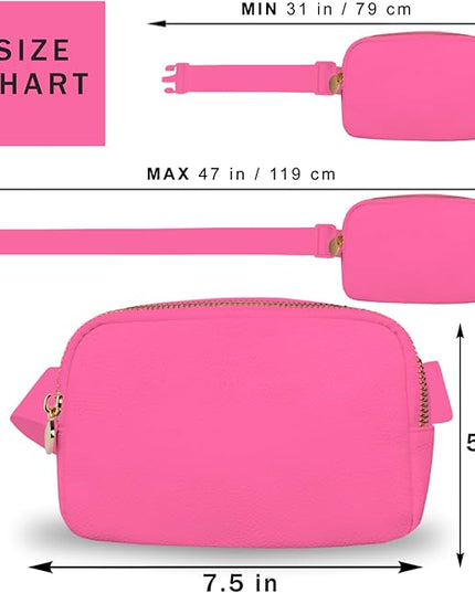 DANCOUR Leather Belt Bag for Women, Hot Pink Fanny Pack Crossbody, Stylish Waist Bag, Large Crossbody Belt Bag, Everywhere Bag for Travel & Daily Use, Trendy Leather Fanny Pack