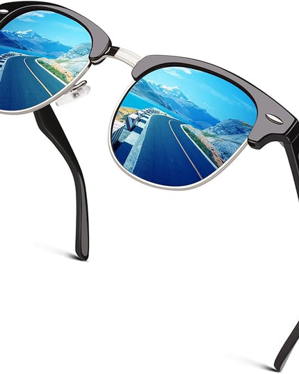 GQUEEN Classic Horn Rimmed Semi Rimless Polarized Sunglasses for Men Women GQO6
