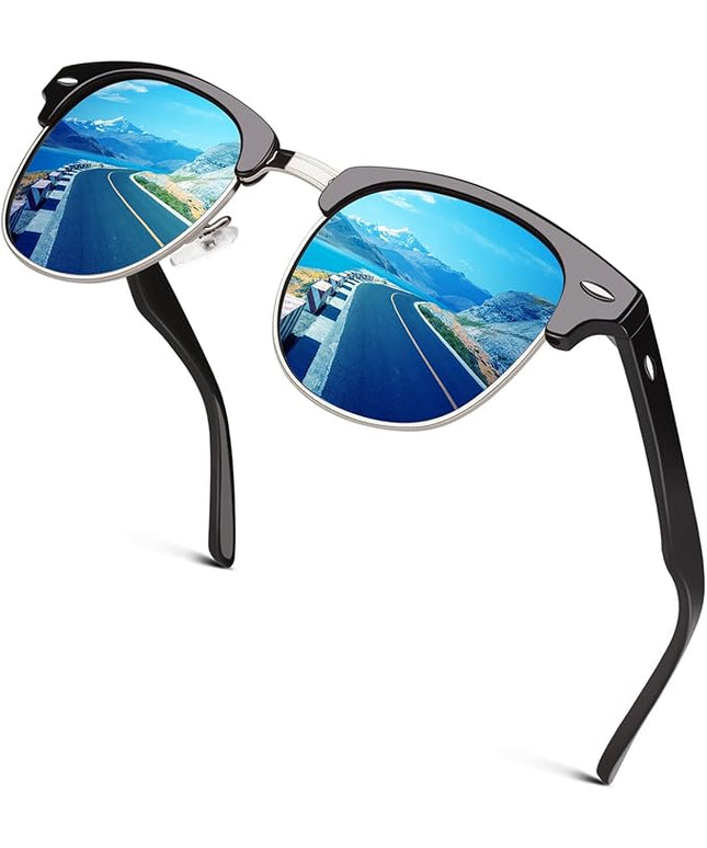 GQUEEN Classic Horn Rimmed Semi Rimless Polarized Sunglasses for Men Women GQO6