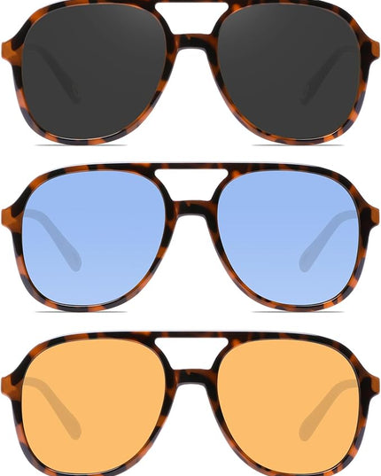 YDAOWKN Retro Square Aviator Sunglasses for Womens Mens Vintage 70s Double Bridge Sun Glasses
