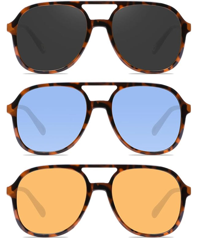 YDAOWKN Retro Square Aviator Sunglasses for Womens Mens Vintage 70s Double Bridge Sun Glasses