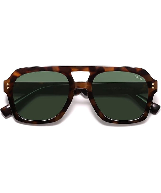 SOJOS Retro Thick Polarized Aviator Sunglasses for Women Men, Large Trendy Bold Square Pilot Shades SJ2385
