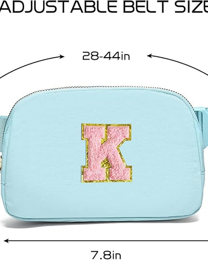 Gitus Gifts for 7 8 9 10 11 Year Old Girls Belt Bag Fanny Pack Crossbody Bags with Initial Letter Patch Birthday Gifts for Daughter Sister Friends Teen girls (Icing Blue-K)