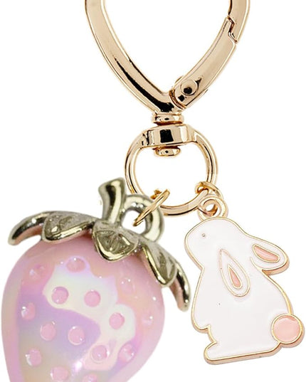 Agromusk Cute Strawberry Keychain,Bag Charms,Kawaii Heart Flower Daisy Key chains Accessories Decor for Girls Purse Gift