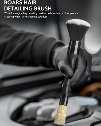 Fantasticlean 9PCS Car Interior Detailing Set, Microfiber Cloth & Applicator, Double-Head Detailing Brushes, Natural Bristles, Scratch-Free, Ultra-Soft for Seats Leather Care or Cleaning