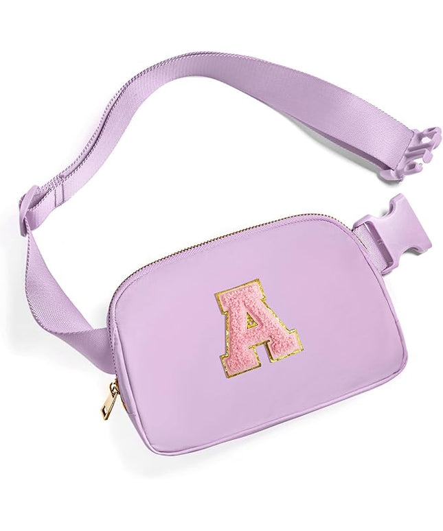 Gitus Initial Belt Bag Fanny Pack Crossbody Bag for Girls Birthday Gifts Age 8-10 Teen Girl Gifts Trend Stuff Personalized Letter Gifts for Daughter Sister (Lavender-A)