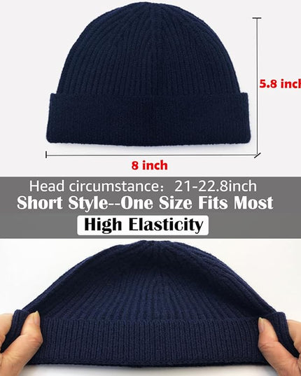 ROYBENS Thin Swag Wool Short Fisherman Beanie for Men Women, Knit Cuff Trawler Beanie Watch Hat, Soft Spring Fall Skull Cap