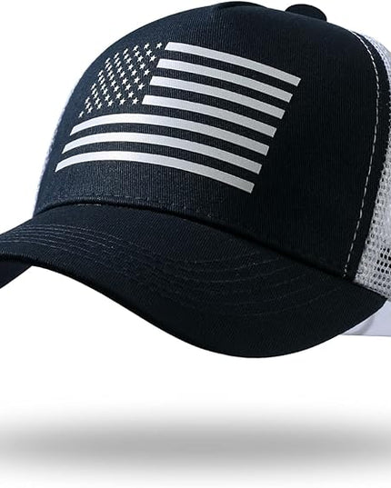 American Flag Trucker Hat - Snapback Hat, Baseball Cap for Men Women - Breathable Mesh Side, Adjustable Fit - for Casual Wear