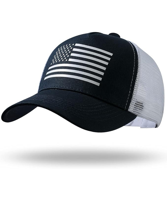 American Flag Trucker Hat - Snapback Hat, Baseball Cap for Men Women - Breathable Mesh Side, Adjustable Fit - for Casual Wear