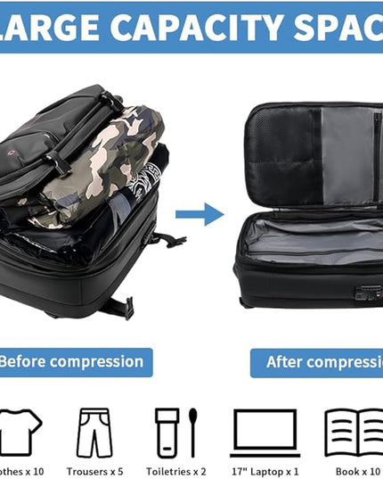 Travel Anti-theft Backpack,Vacuum Seal Bag wIth Air Pump,60L Expandable Air Compression with TSA Lock,BLACK