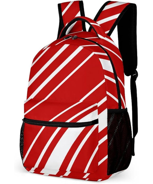 Fashion Christmas Red White Stripes Backpack Lightweight Large Capacity Laptop Daybag for Travel Work