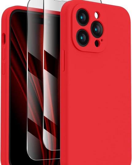 FireNova Designed for iPhone 14 Pro Max Case, Silicone Upgraded [Camera Protection] Case with [2 Screen Protectors], Soft Anti-Scratch Microfiber Lining Inside, 6.7 inch, Red