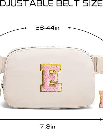 Gitus Belt Bag Fanny Pack Crossbody Bags with Initial Letter Patch Cute Stuff Birthday Gifts for Teenager Girls Trendy Preppy Stuff for Teen Girls(Beige-E)