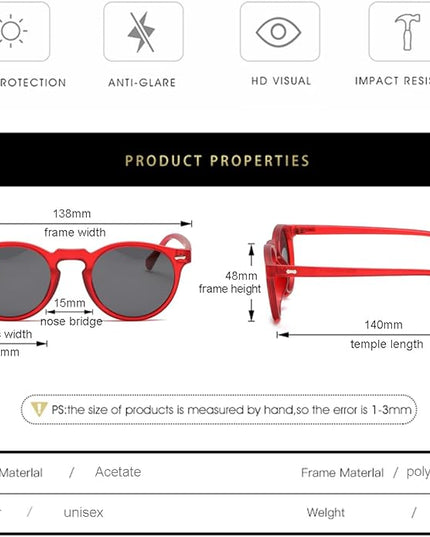 Gleyemor Vintage Polarized Sunglasses for Men Round Sunglasses UV400 Protection Retro Hand-crafted Acetate Frame