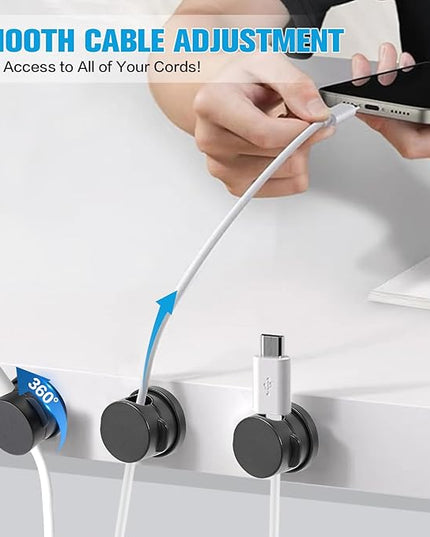 6PC Cord Organizer Holder, 360° Rotatable Spring Cable Clips, Strong Adhesive Cable Management Desk Accessories, Adjustable Wire Organizer Hide Cords Neatly for Nightstand, Home, Kitchen, Office, Rv