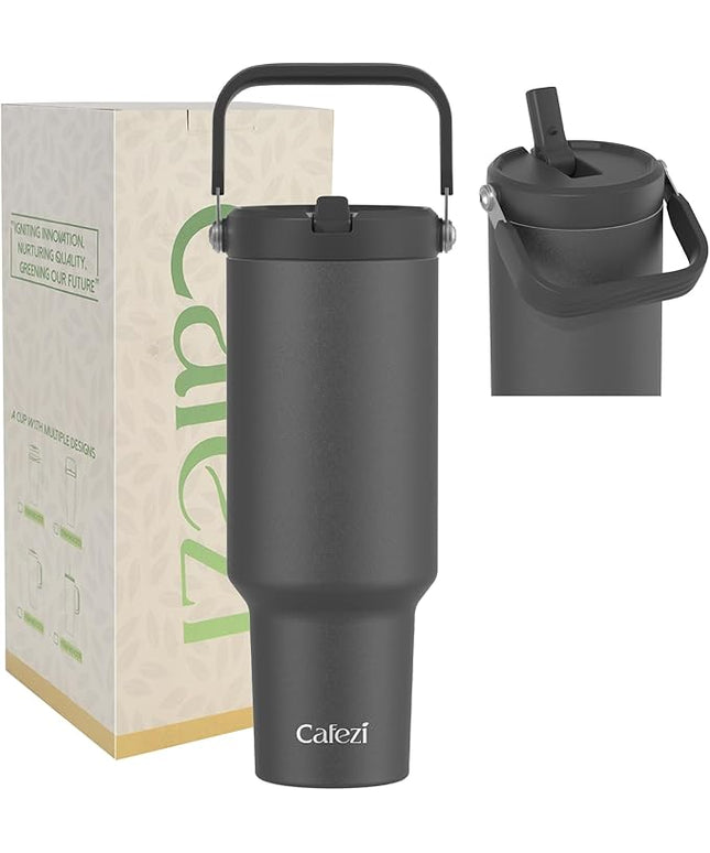 40 oz Insulated Tumbler with Top Handle and Flip Straw, Vacuum Insulated Stainless Steel Cup with Leak-Proof Lid, Sweat-Free, Fits Cup Holder, Keeps Ice Cold up to 30 Hours