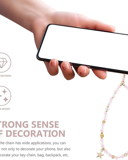 NOLITOY Beaded Phone Chain Charm with Star Pendant Non-slip Wrist Strap for Mobile Phones for Keys Cameras Purses Lightweight and Decorative Accessory for Women