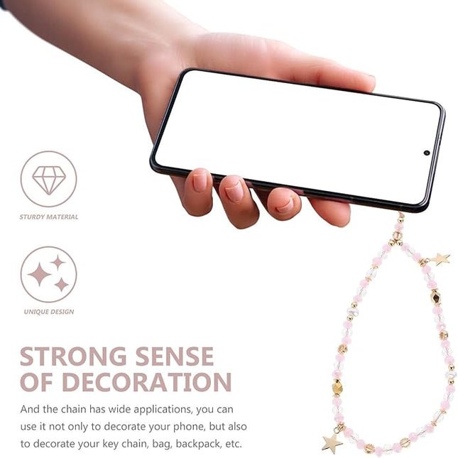 NOLITOY Beaded Phone Chain Charm with Star Pendant Non-slip Wrist Strap for Mobile Phones for Keys Cameras Purses Lightweight and Decorative Accessory for Women