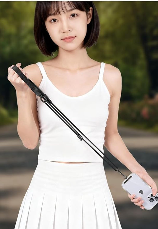 Phone Lanyard Premium Cell Phone Strap Crossbody with Stainless Steel Tether Tab Wide Comfort Strap with Adjustable Zinc Alloy Buckle Anti-Loss Universal for All Phones Keys Cards Travel Outdoor Black