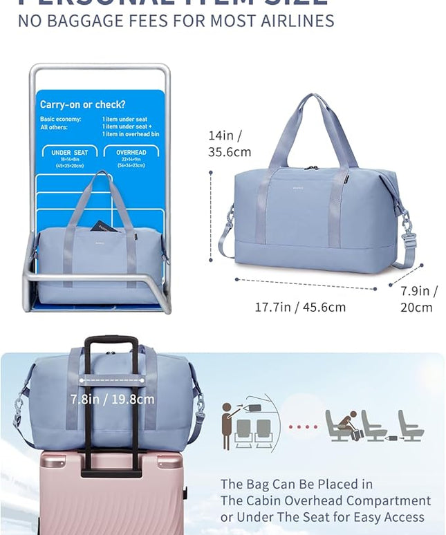 ECOHUB Travel Duffel Bag Water Resistant Weekender Bag Carry On Bags for Women Sport Gym Bags for Men Hospital Bag for Labor and Delivery Overnight Bag Luggage Bag with Trolley Sleeve 30L Grayish Blue
