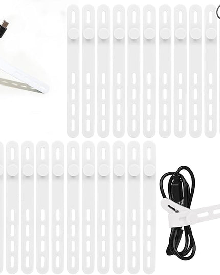 Donruby 24Pcs Silicone Cable Ties - Reusable & Washable with Locking Buckles, Adjustable Fastening Cable Management Straps, Multi-Purpose High Elasticity Cord Organizer (White)