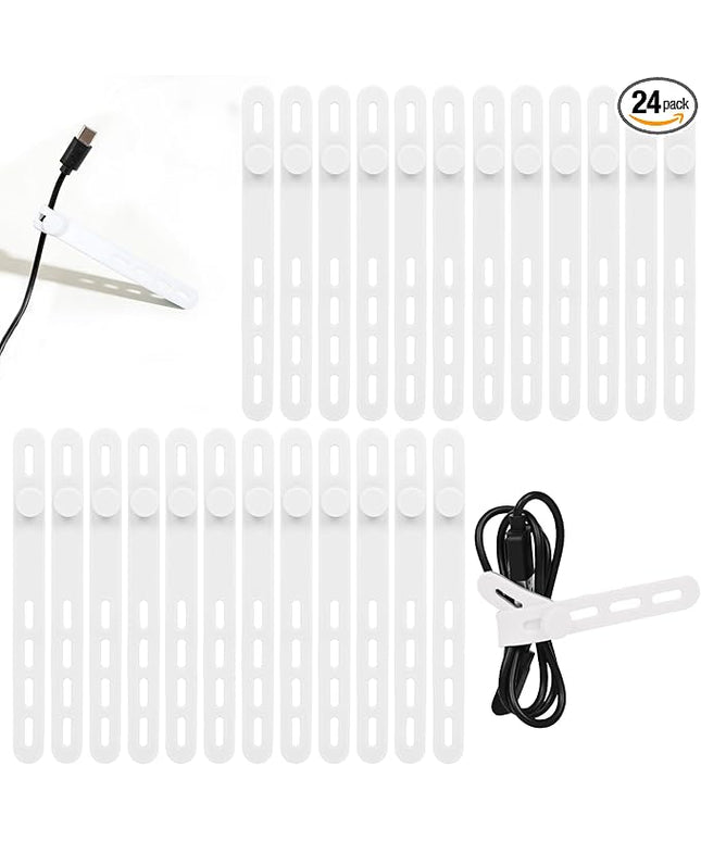 Donruby 24Pcs Silicone Cable Ties - Reusable & Washable with Locking Buckles, Adjustable Fastening Cable Management Straps, Multi-Purpose High Elasticity Cord Organizer (White)